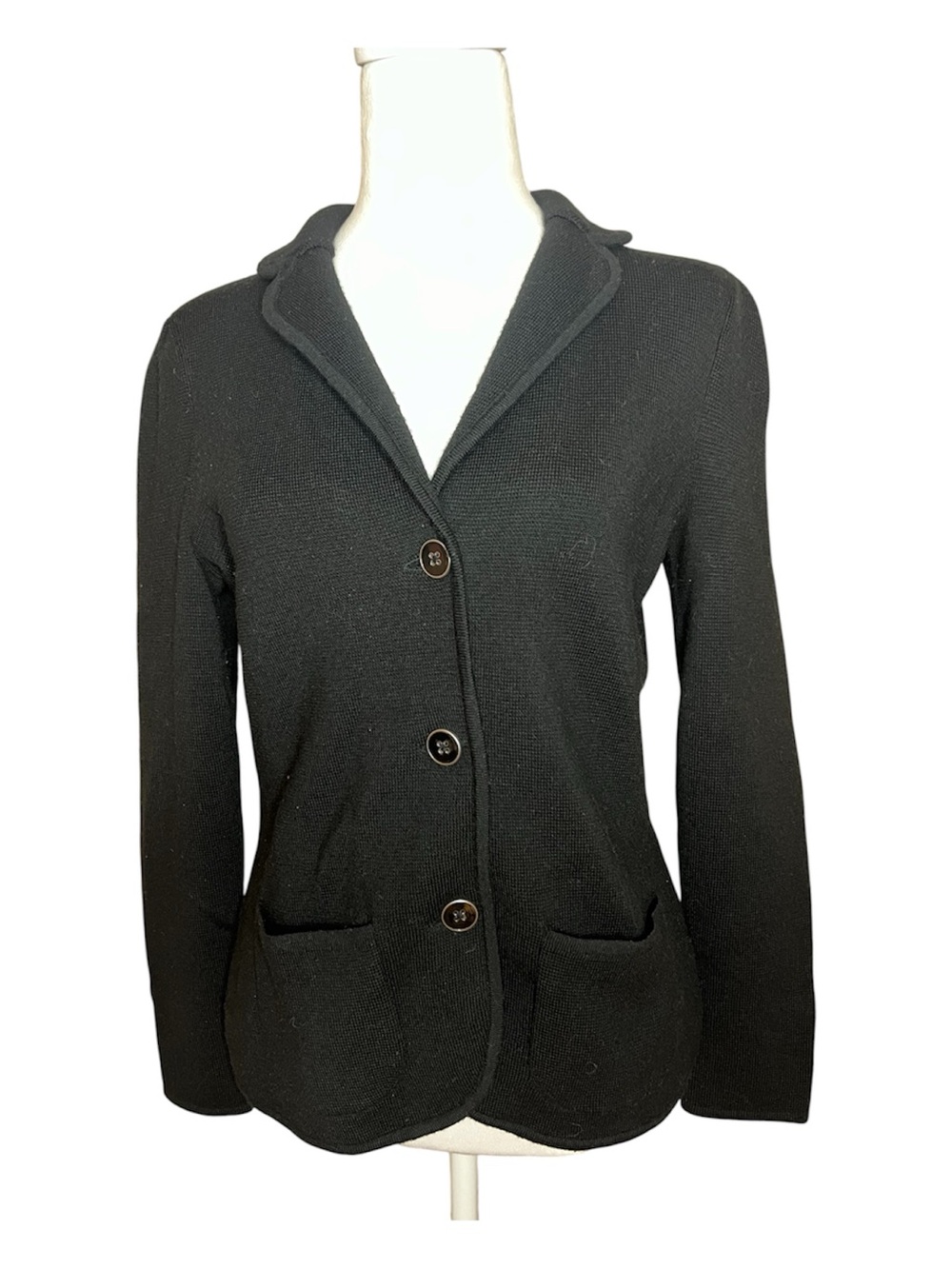 Talbots Black 100% Merino Wool Button Up Cardigan Small